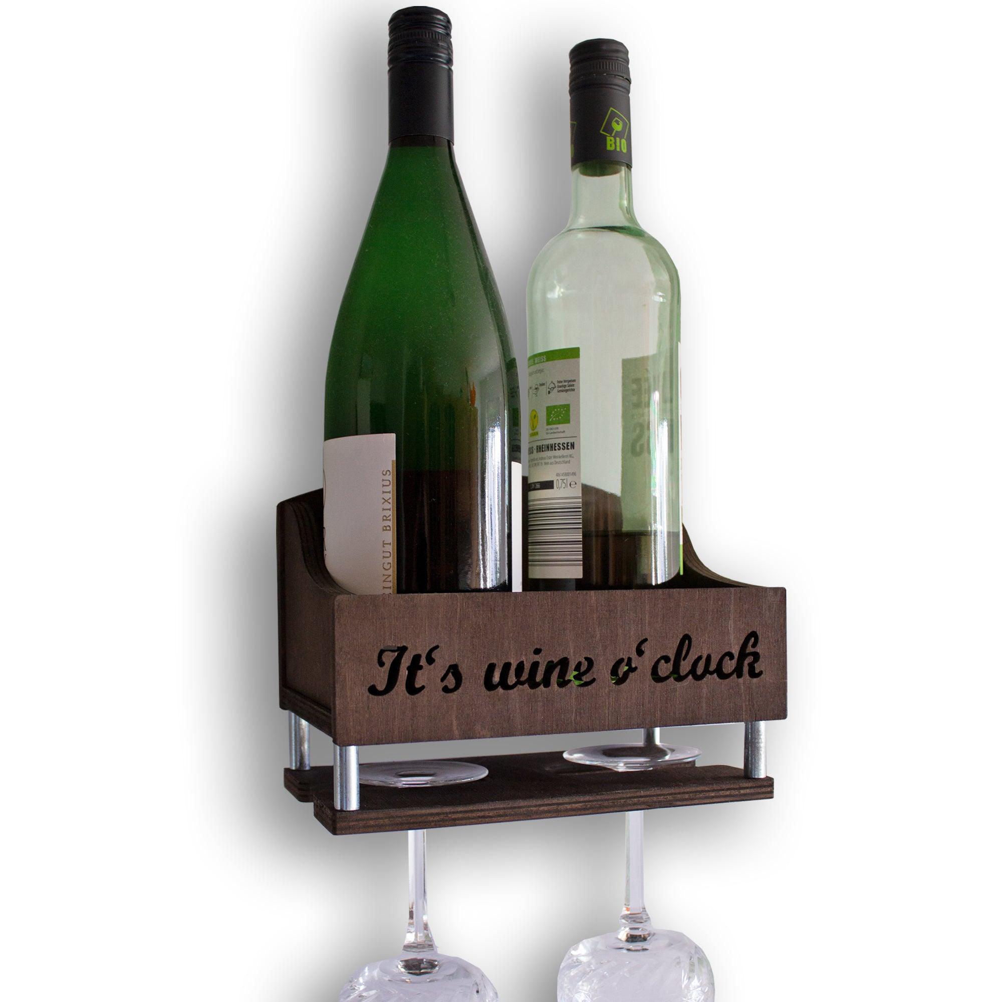 Weinregal mit Glashalter - zur Wandmontage - Farbe: braun INEXTERIOR